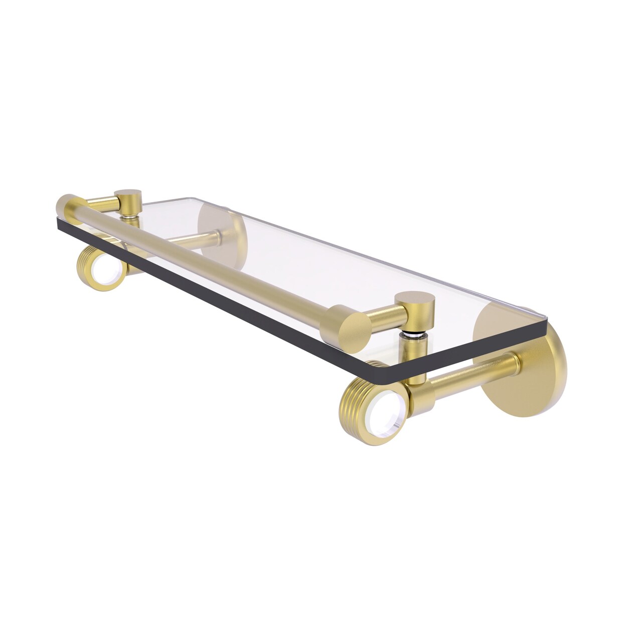 Clearview Collection 16 Inch Gallery Rail Glass Shelf With Groovy Accents - Satin Brass